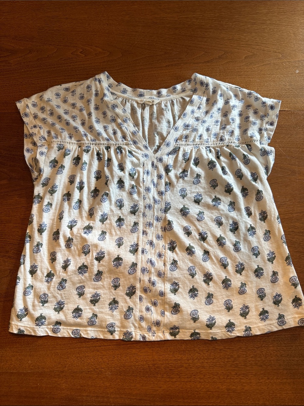Lucky Brand White Short Sleeve Floral Button Front Blouse